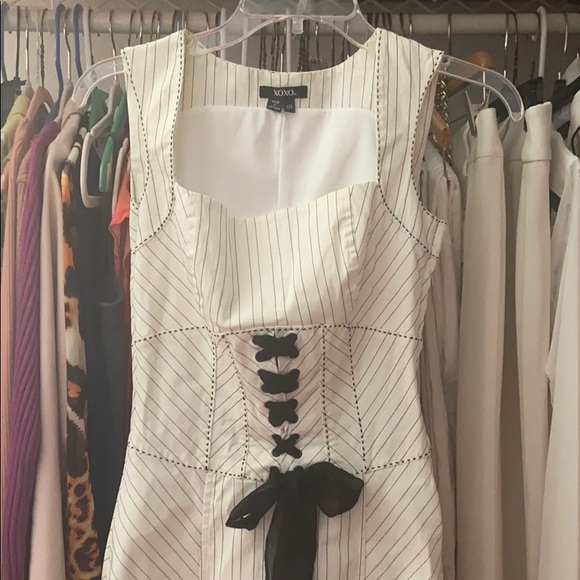 White with black pinstripes, pencil skirt dress - Picture 3 of 5